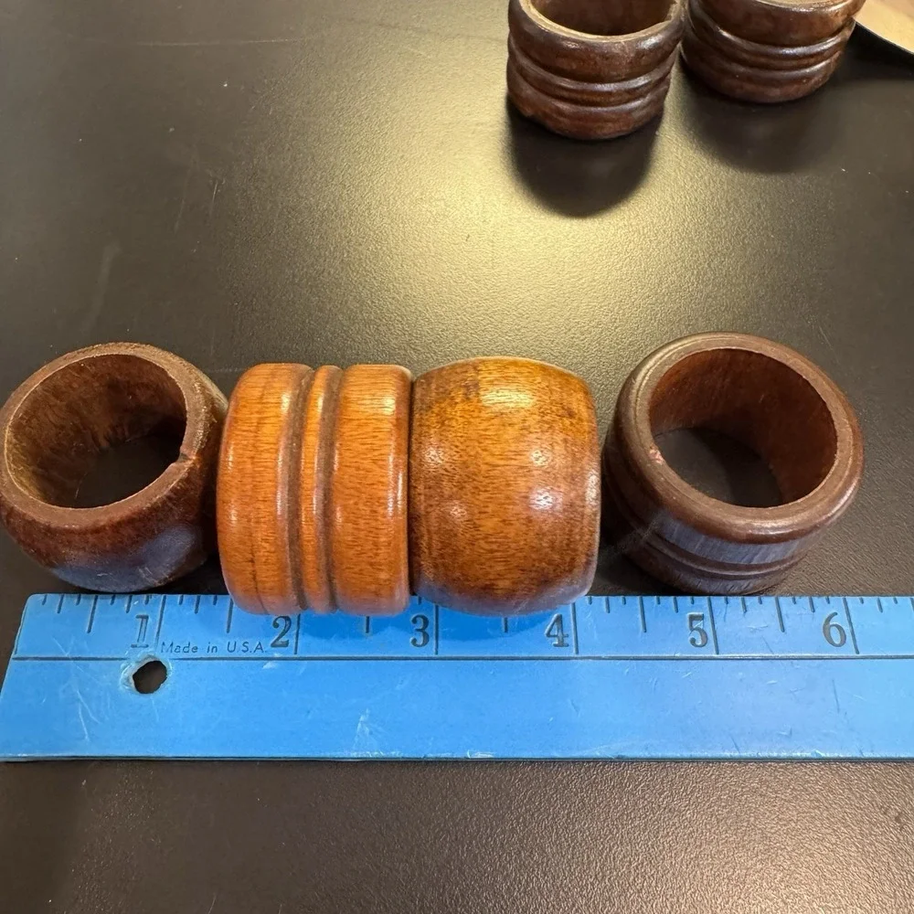 Vintage Wood‎ Napkin Rings Colonial Style MCM Set of 8 Stained Walnut